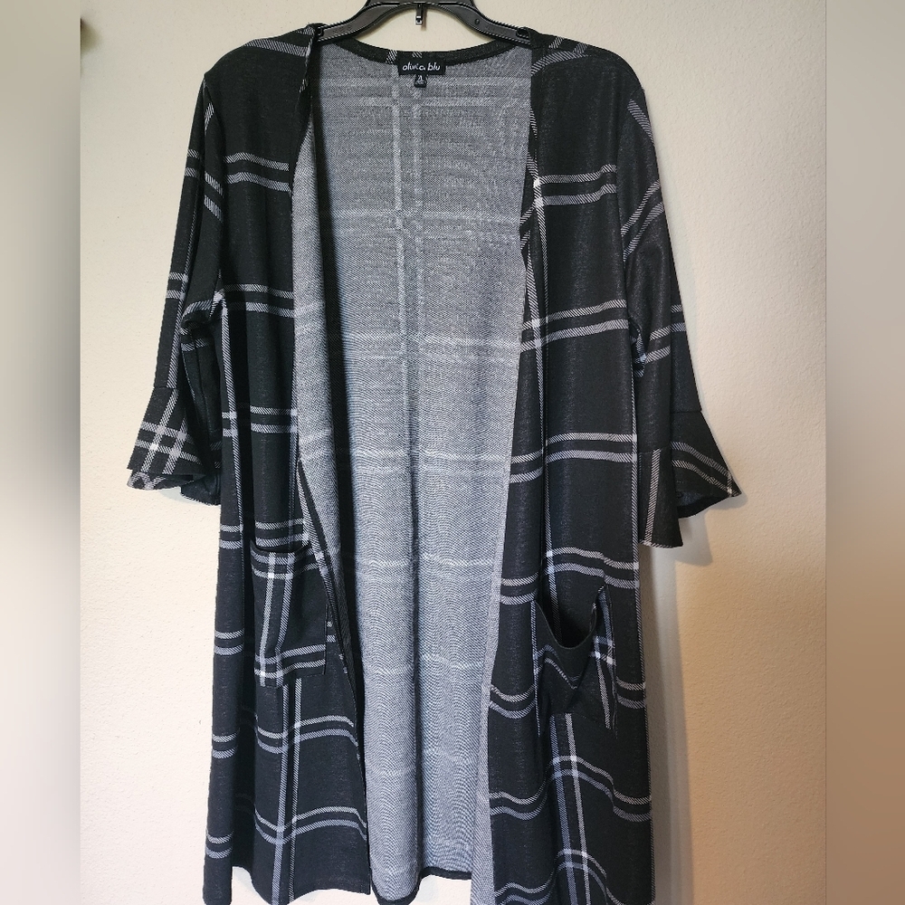 Olivia Blu Black and White Plaid Cardigan
